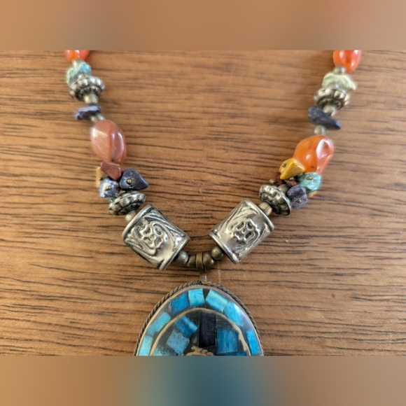 Vintage Antique Ancient Pendant Turquoise Necklace Boho Western Style - Picture 4 of 8